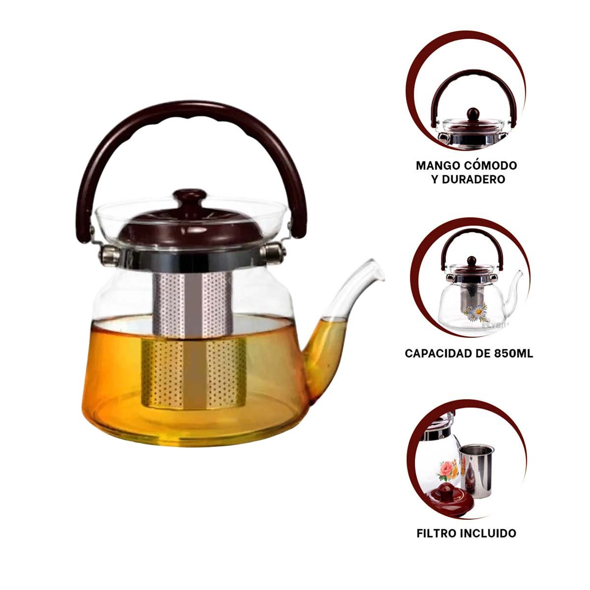 JARRA CON TAPA GUINDA TRANSPARENTE 850ML PARA DISTRIBUCION DE BEBIDAS CALIENTES Y+POST IT - 5