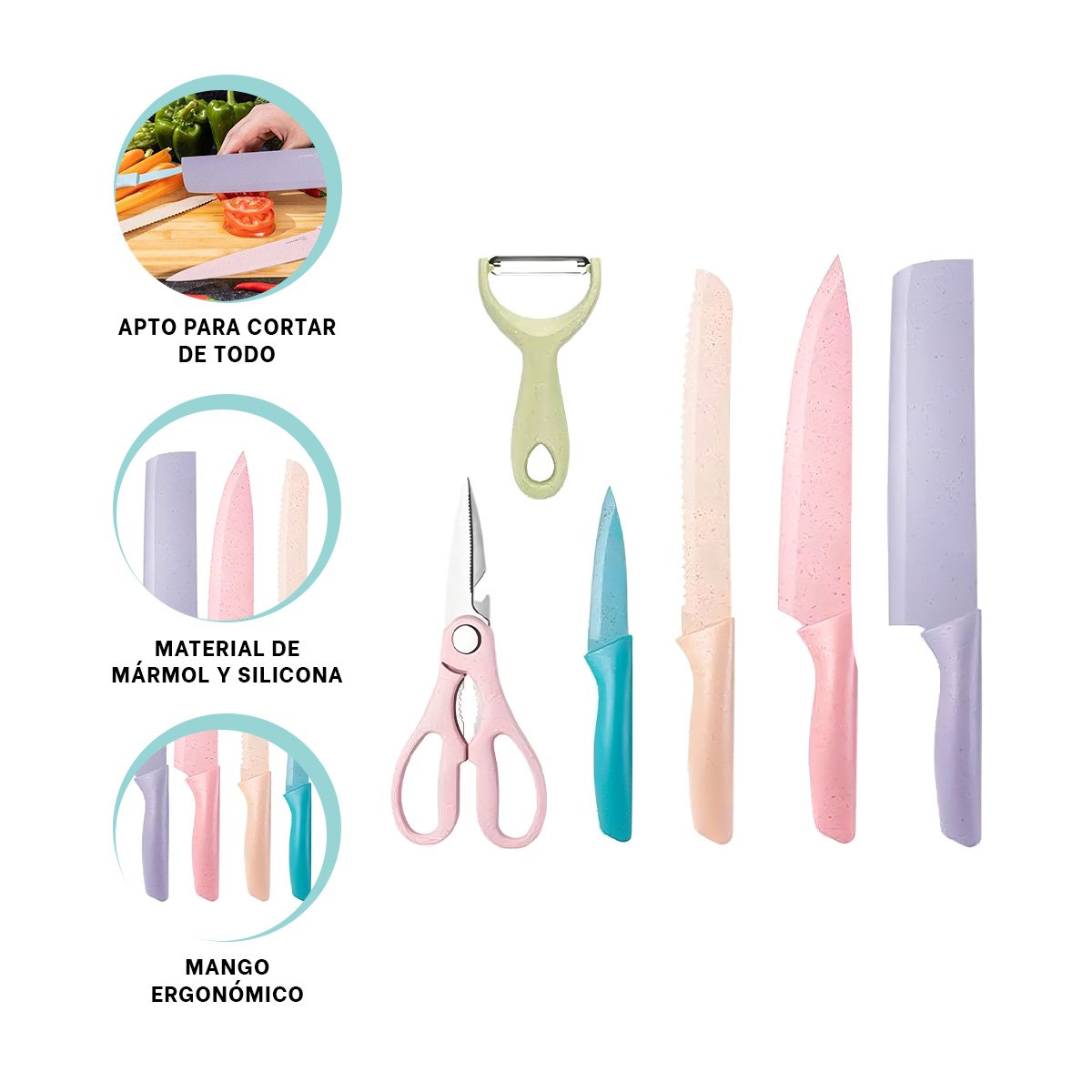 COMBO DE CUCHILLOS 6 PIEZAS DE COLORES PARA USO DIARIO EN COCINA Y+POST IT - 5