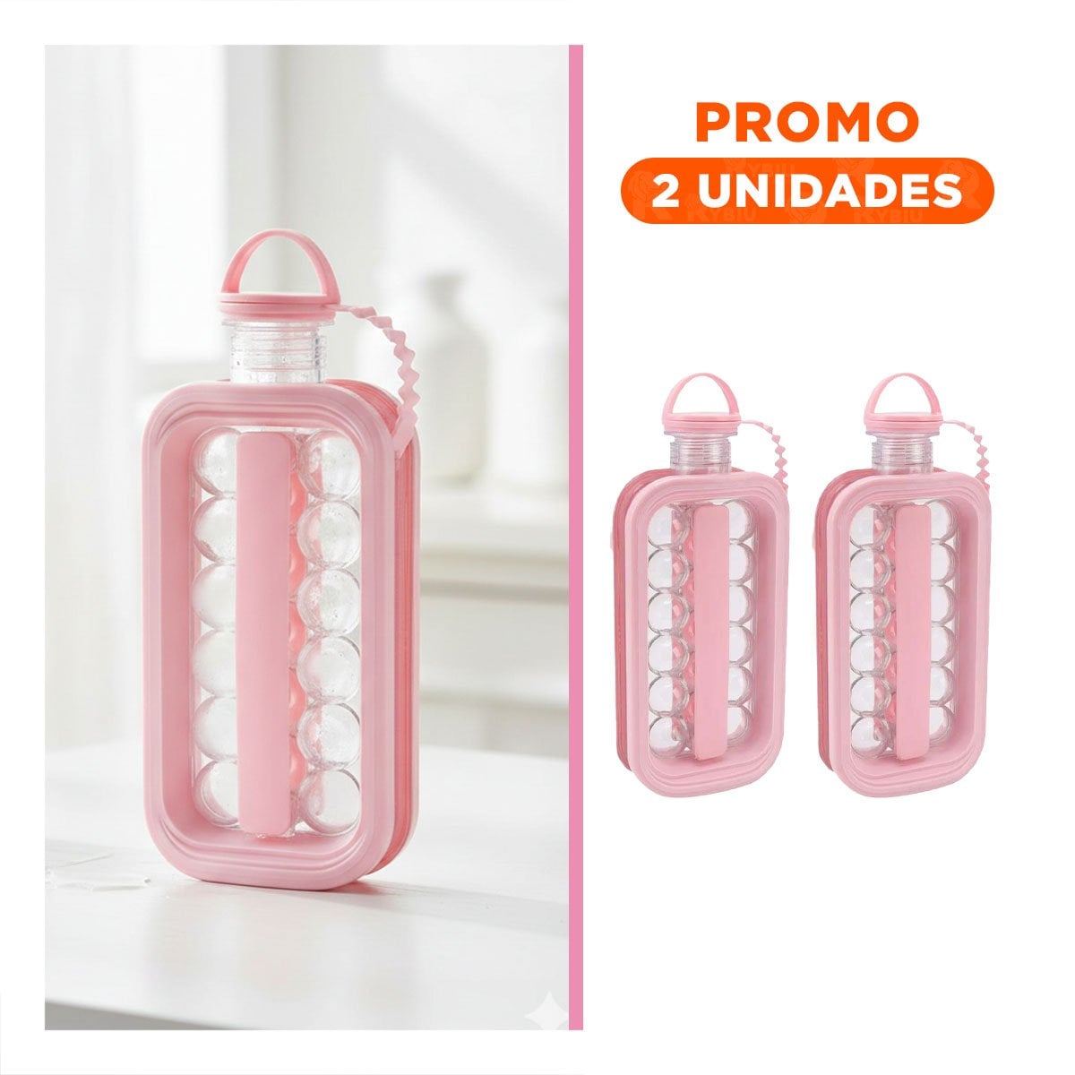 PACK2 ENVASE EN BOTELLA PARA SERVIR CUBOS DE HIELO DURANTE REUNIONES ROSADO YREGALO STICKER - 1
