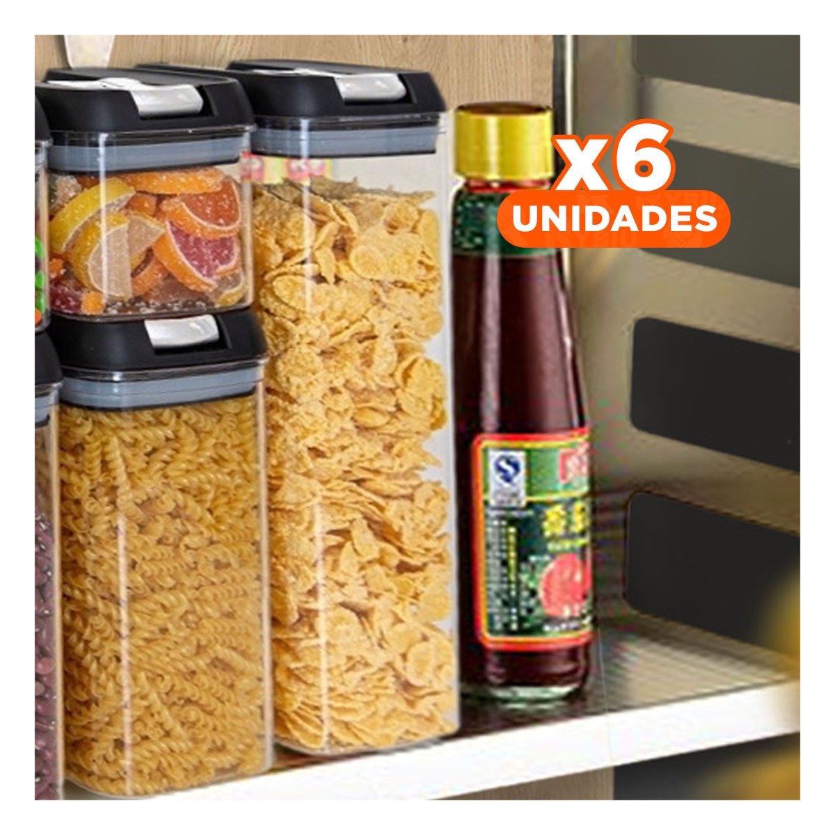 PACK6 RECIPIENTE ACRILICO PARA SNACKS FRESCOS TAPA PALANCA NEGRO 1900ML Y+PAPEL REGALO - 1