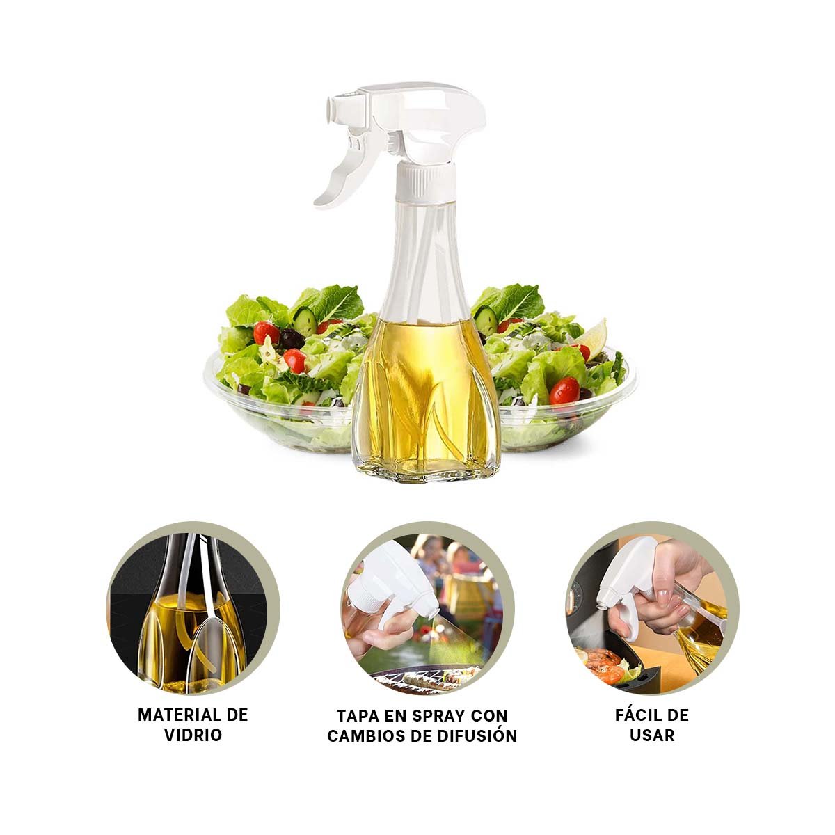 DISPENSADOR DE ACEITE SPRAY 240ML BLANCO PERFECTO PARA COCINAR Y SAZONAR YPAPEL REGALO - 5