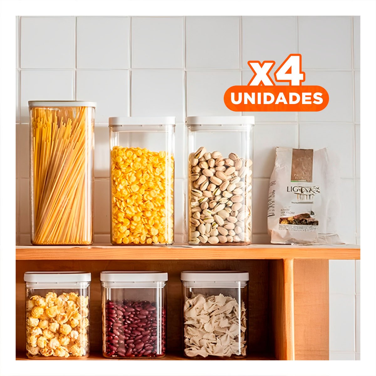 PACK4 TARRO ACRILICO PARA CONDIMENTOS Y SNACKS TAPA BLANCA PUNTO PLOMO 1500ML Y+PAPEL REGALO - 1