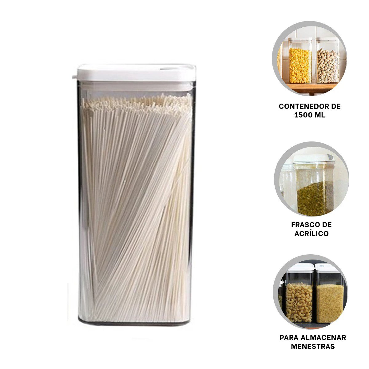 PACK4 TARRO ACRILICO PARA CONDIMENTOS Y SNACKS TAPA BLANCA PUNTO PLOMO 1500ML Y+PAPEL REGALO - 3