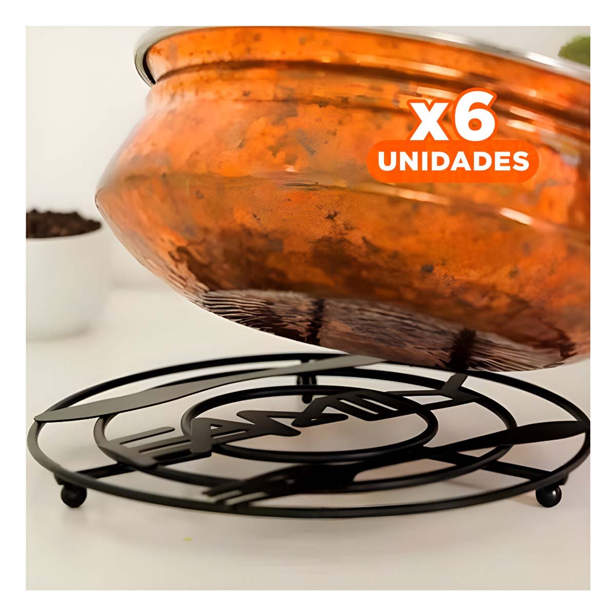 PACK6 BASE OLLAS COMO SOPORTE DIARIO EN COCINA CON ESTRUCTURA METAL NEGRO - 1
