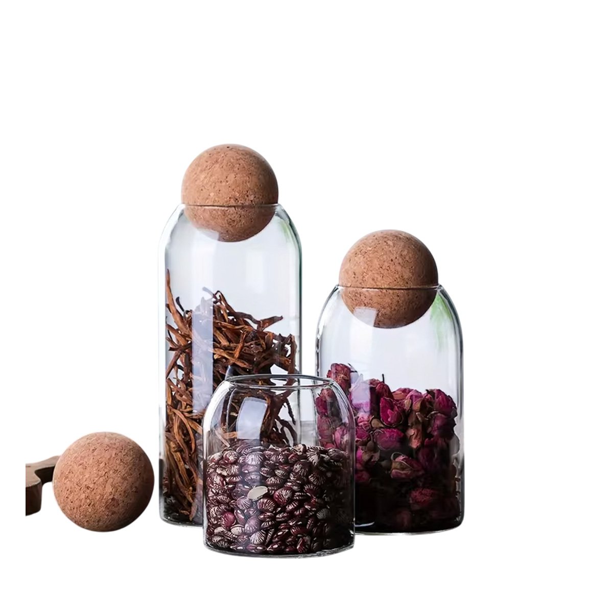 PACK4 ENVASES DE VIDRIO CON TAPA CORCHO ESFERA PARA SNACKS 550ML 750ML 1200ML YPAPEL REGALO - 3