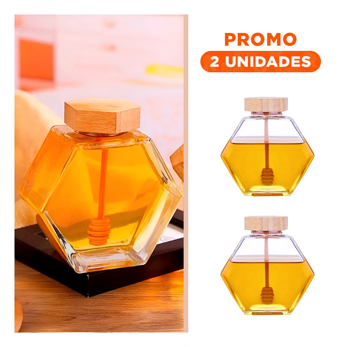 PACK2 RECIPIENTE EN VIDRIO TRANSPARENTE 380ML CON TAPA DE MADERA Y+REGALO STICKER - 1