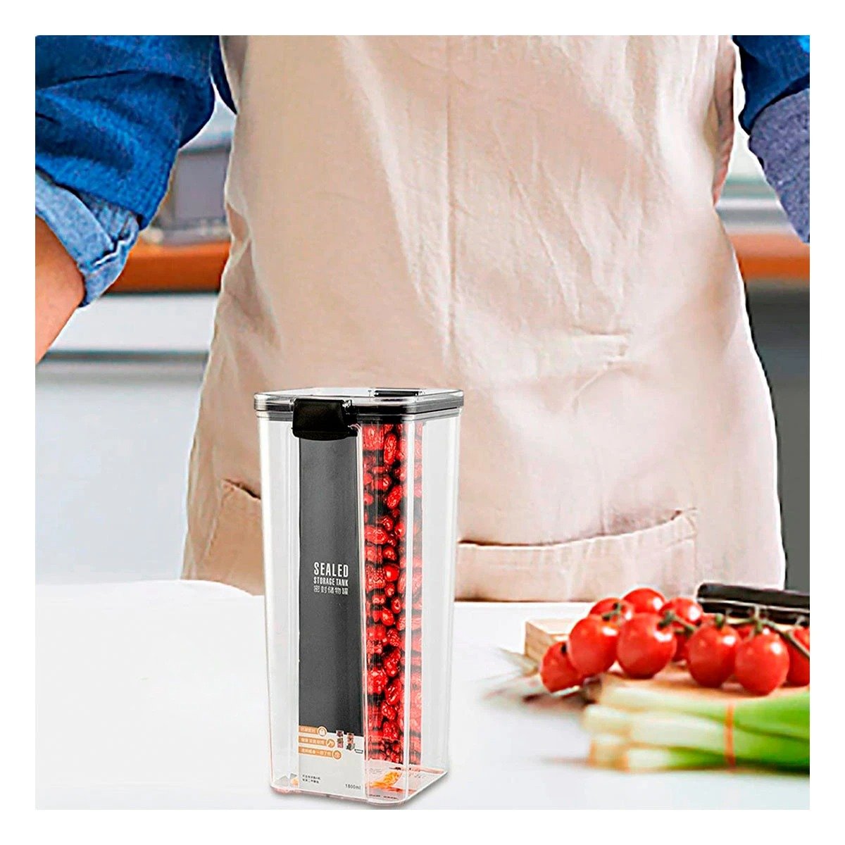 PACK2 RECIPIENTE 1800 ML 24CM X 9CM X 9CM ACRILICO CON BORDE NEGRO Y+REGALO STICKER - 3