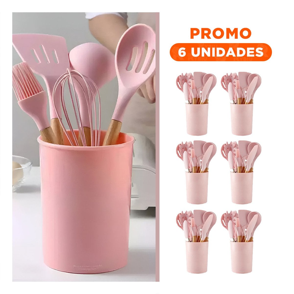 PACK6 KIT COMPLETO COLOR ROSADO CON 12 PIEZAS FABRICADAS EN SILICONA Y+REGALO STICKER - 1
