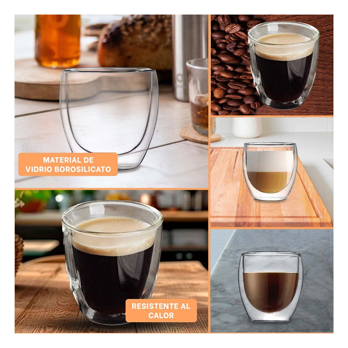 TAZA ESPRESSO 100 ML EN VIDRIO BOROSILICATO DE DOBLE CAPA COLOR TRANSPARENTE - 2