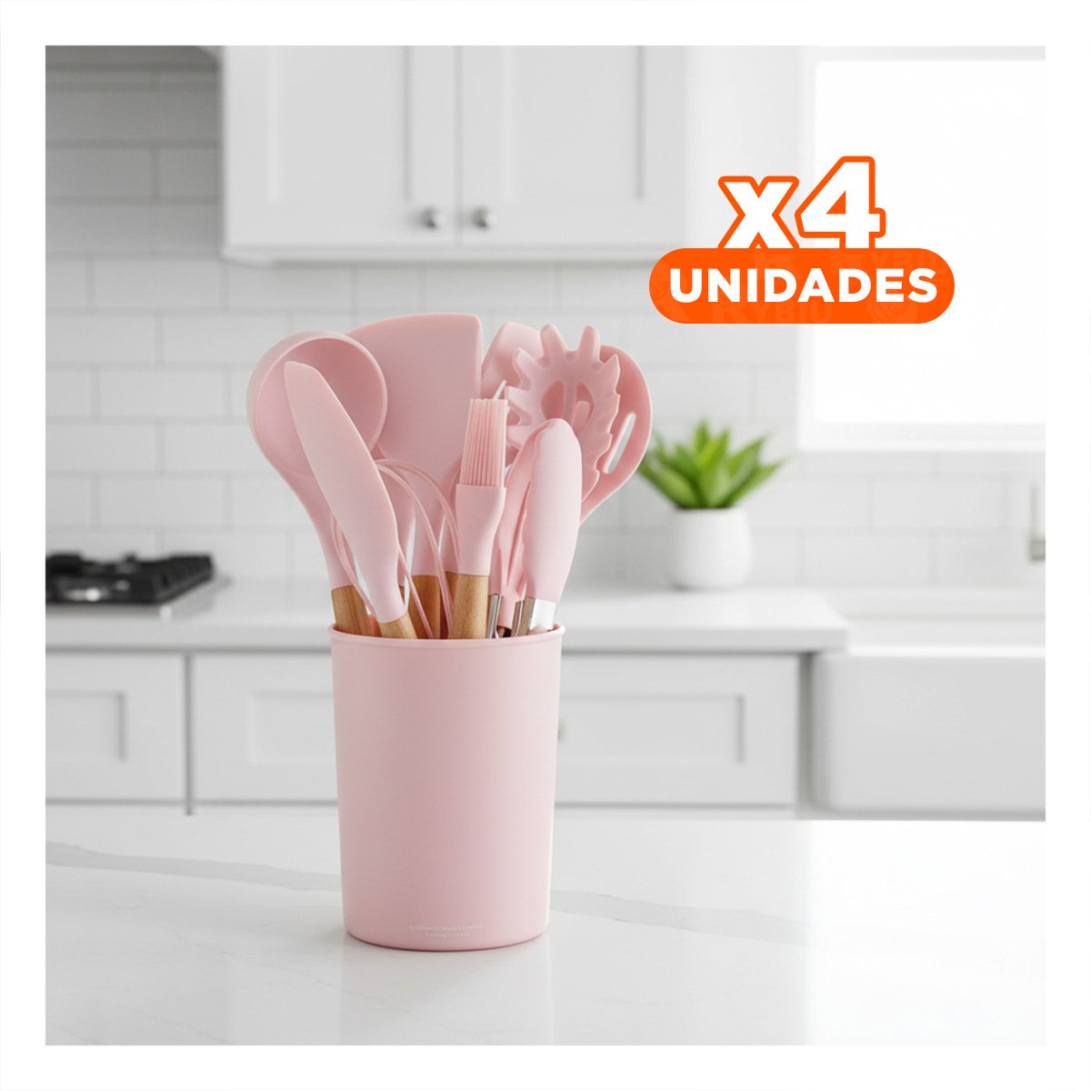 PACK4 CONJUNTO PRACTICO DE COCINA COLOR ROSADO CON 12 PIEZAS EN SILICONA Y+REGALO STICKER - 1