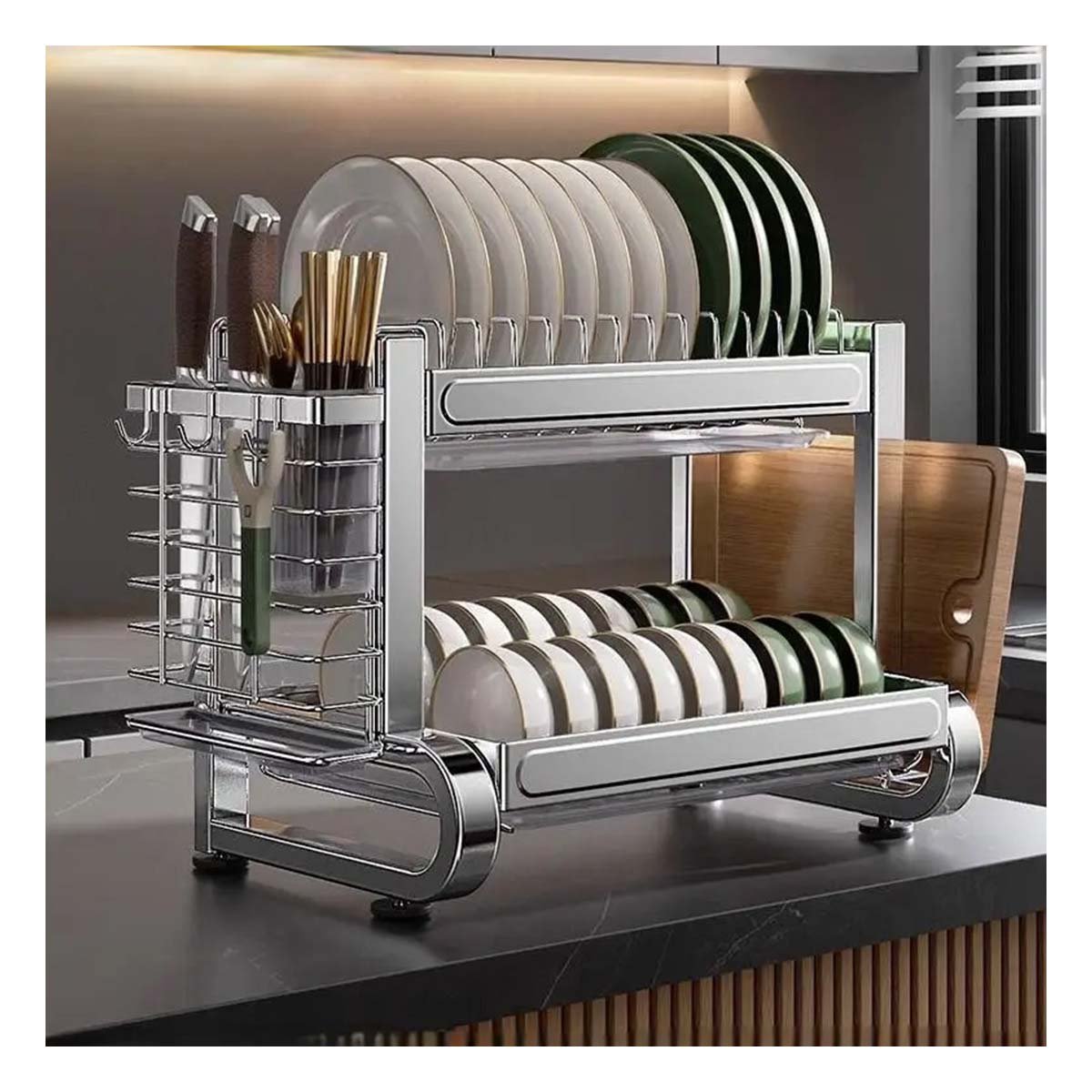 ESCURRIDOR ELEGANTE PARA PLATOS Y UTENSILIOS CON ACERO PLATEADO YPOST IT - 1