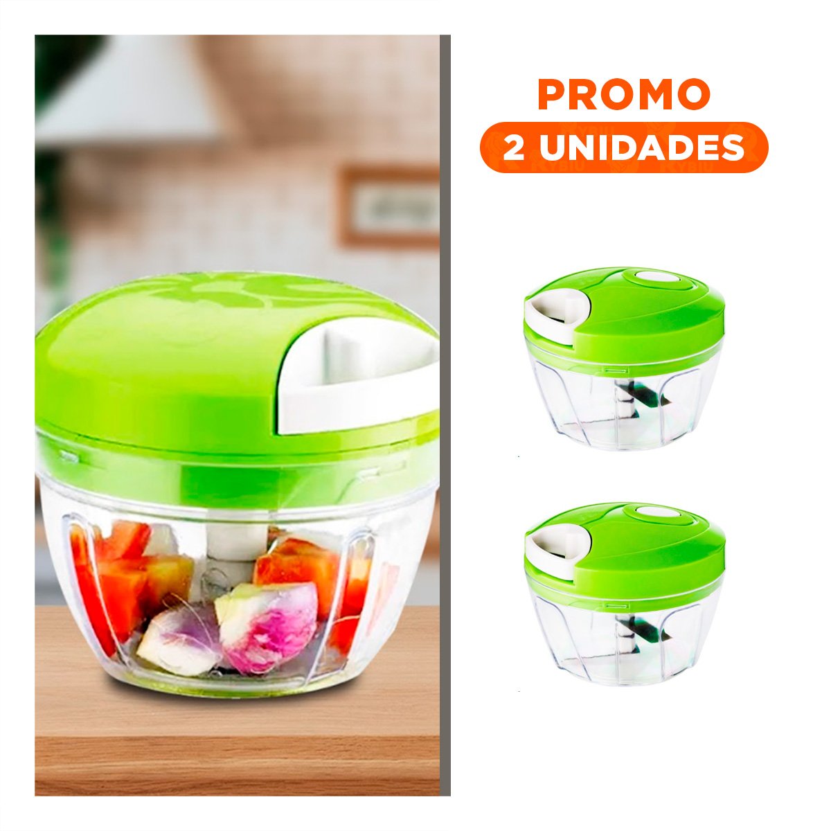 PACK2 PROCESADOR DE COCINA EN ACRILICO DURABLE CON PITA MANUAL Y TAPA VERDE Y+REGALO STICKER - 1