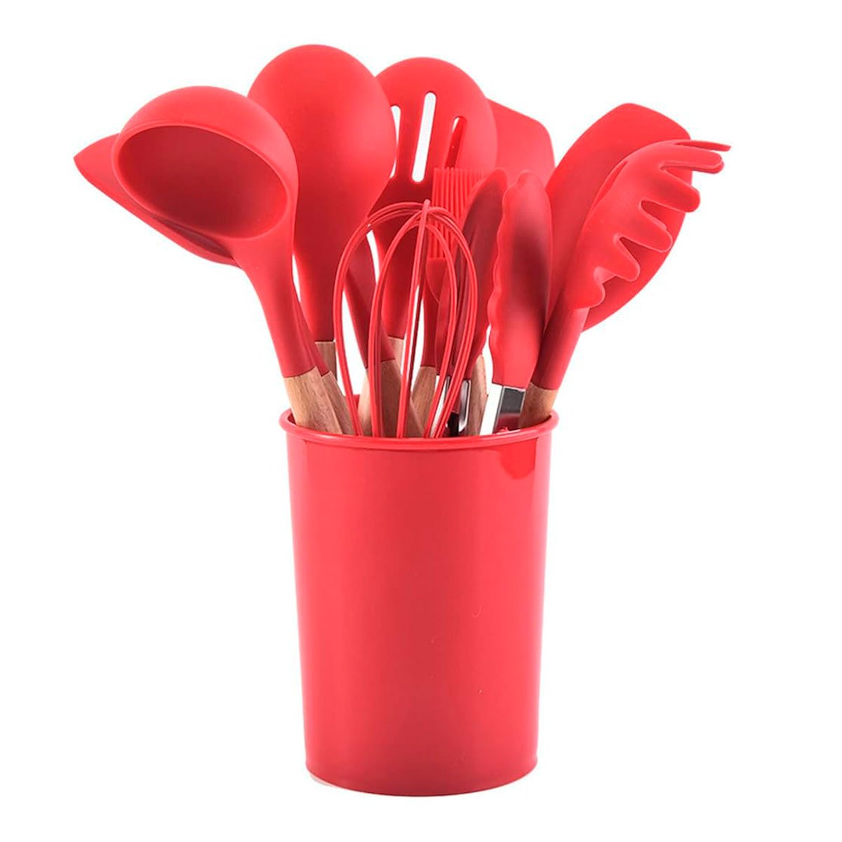 SET DE COCINA COLOR ROJO CON 12 PIEZAS EN SILICONA PARA USO DIARIO Y+REGALO STICKER - 1