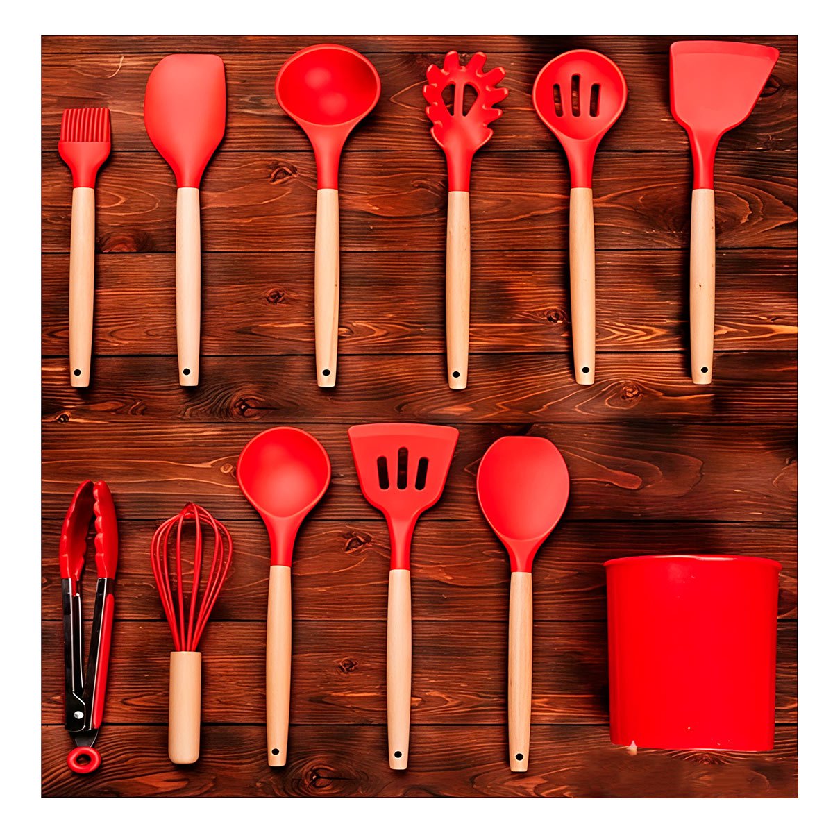 SET DE COCINA COLOR ROJO CON 12 PIEZAS EN SILICONA PARA USO DIARIO Y+REGALO STICKER - 5
