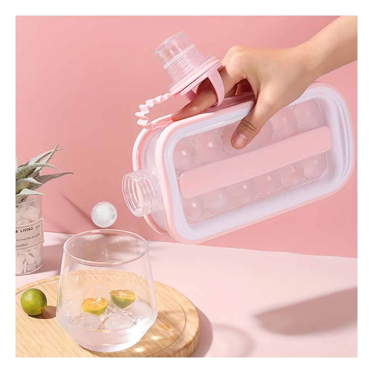 HIELERA EN BOTELLA QUE PERMITE PREPARAR BEBIDAS FRIAS Y CUBOS ROSADO YPOST IT - 1