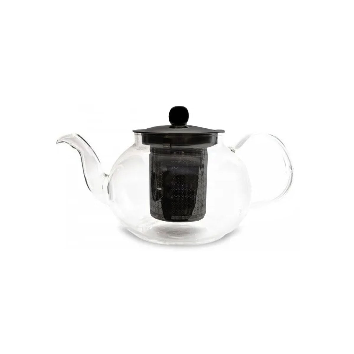 TETERA 900ML CIRCULAR TRANSPARENTE EN BOROSILICATO CON DETALLES EN ACERO YREGALO STICKER - 1