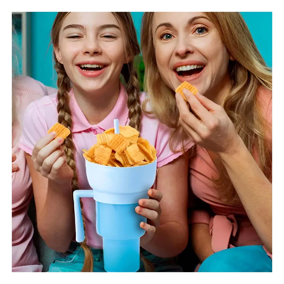PACK6 RECIPIENTE 2 EN 1 PARA SNACKS Y BEBIDAS DE ABS COLOR CELESTE PRACTICO Y+PAPEL REGALO - 5