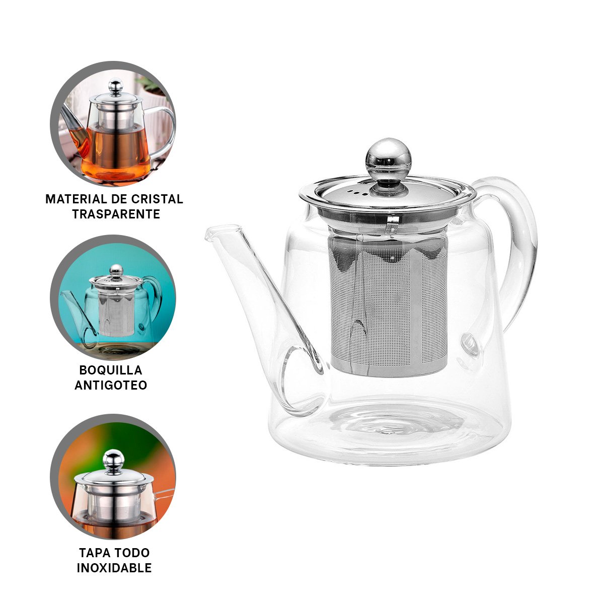 TETERA DE FLORES 800ML EN BOROSILICATO Y ACERO CON ACABADO TRANSPARENTE YPOST IT - 5