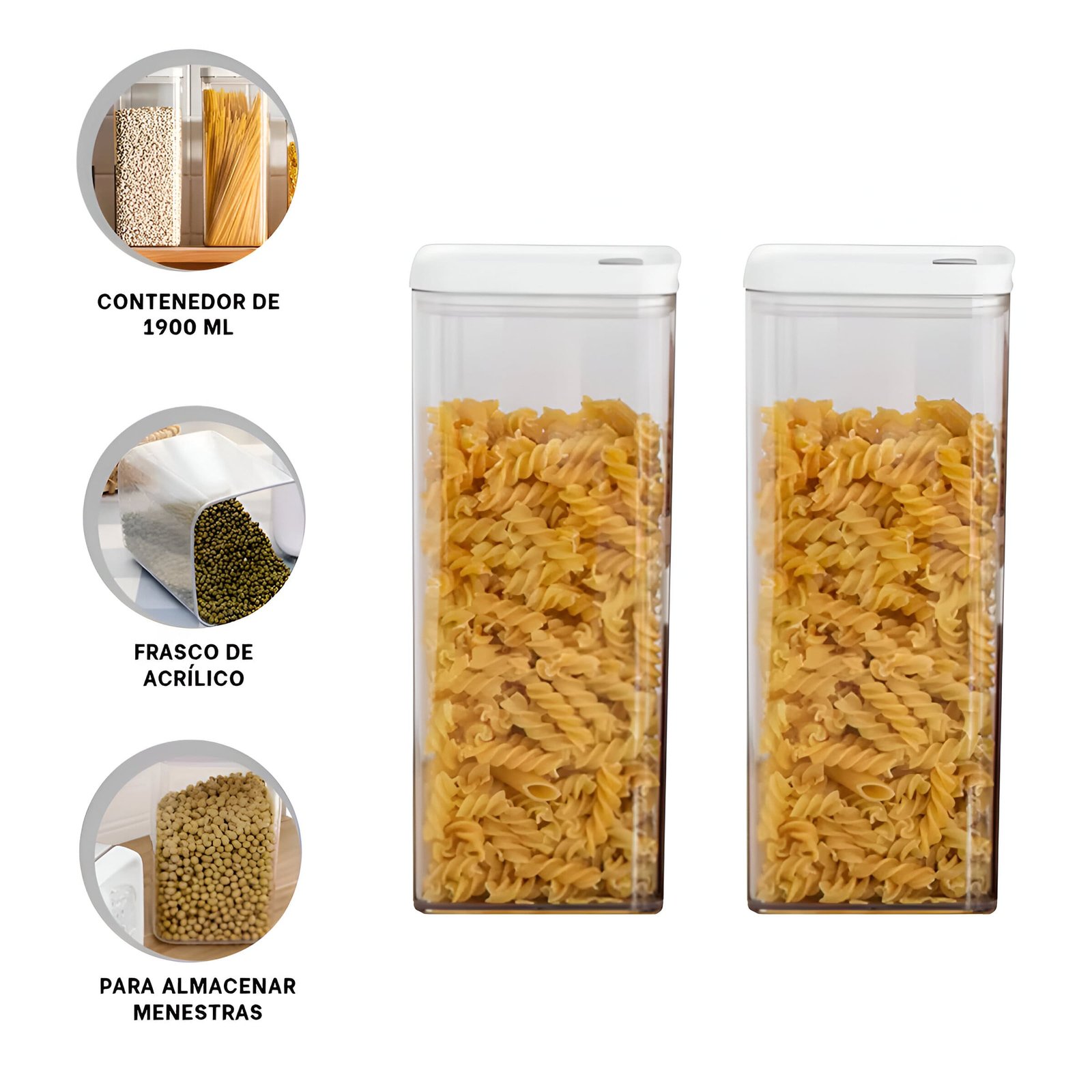 FRASCO ACRILICO PARA SNACKS Y CONDIMENTOS TAPA BLANCA PUNTO PLOMO 1900ML Y+POST IT - 5