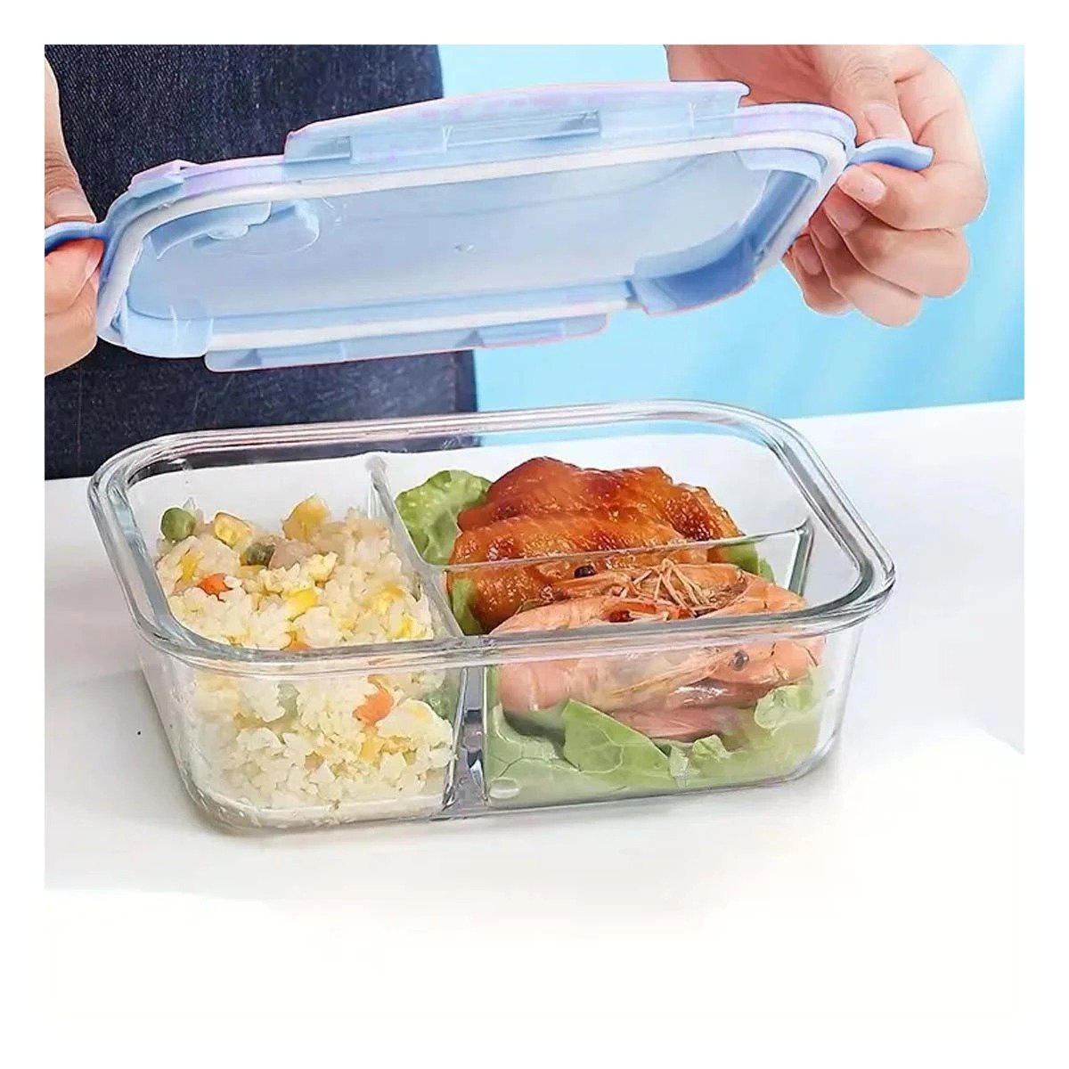PACK12 CONTENEDOR DE VIDRIO PARA ALMUERZO CON 3 DIVISIONES Y+REGALO STICKER - 3