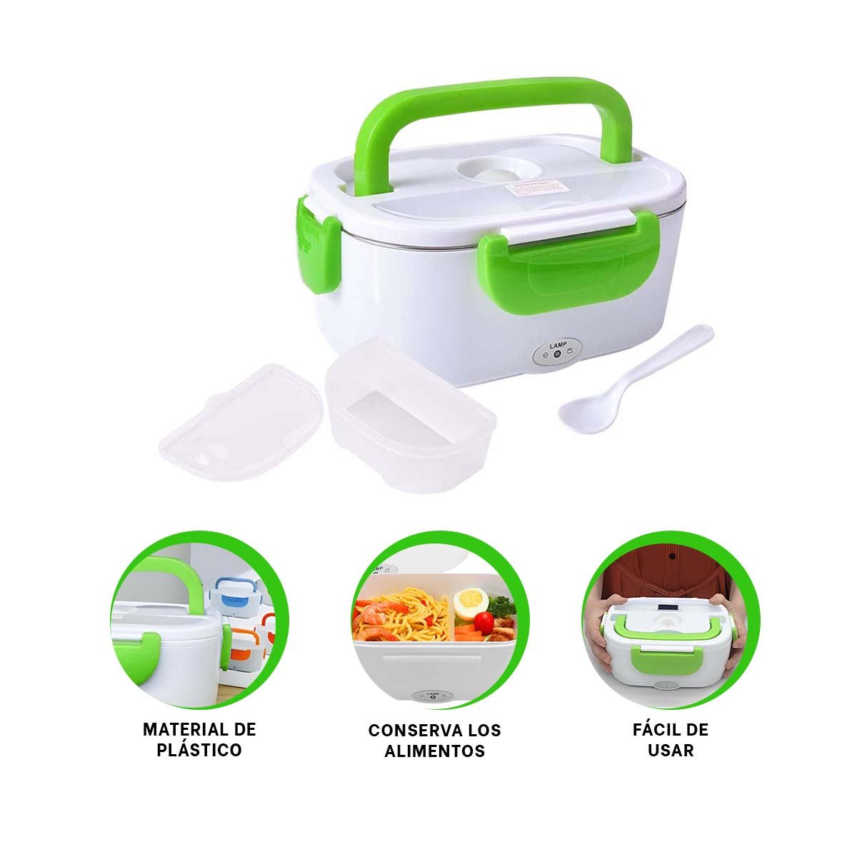 TAPER PORTATIL PARA LLEVAR ALMUERZOS A TRABAJO O ESCUELA VERDE YPAPEL REGALO - 5