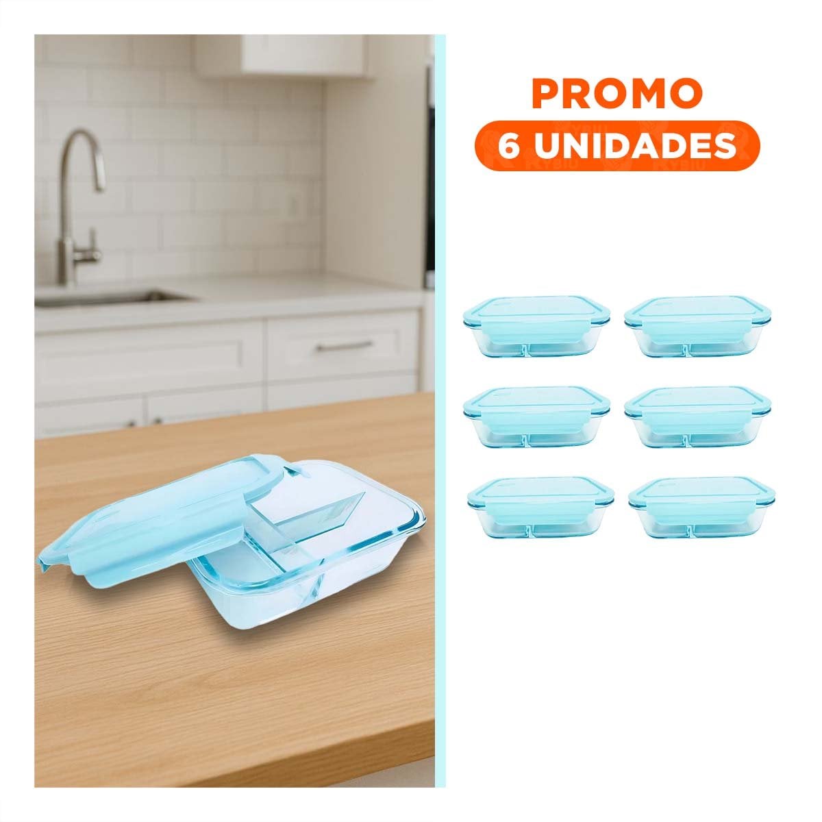 PACK6 BANDEJA DE COCINA EN VIDRIO CON 3 DIVISIONES Y+REGALO STICKER - 1