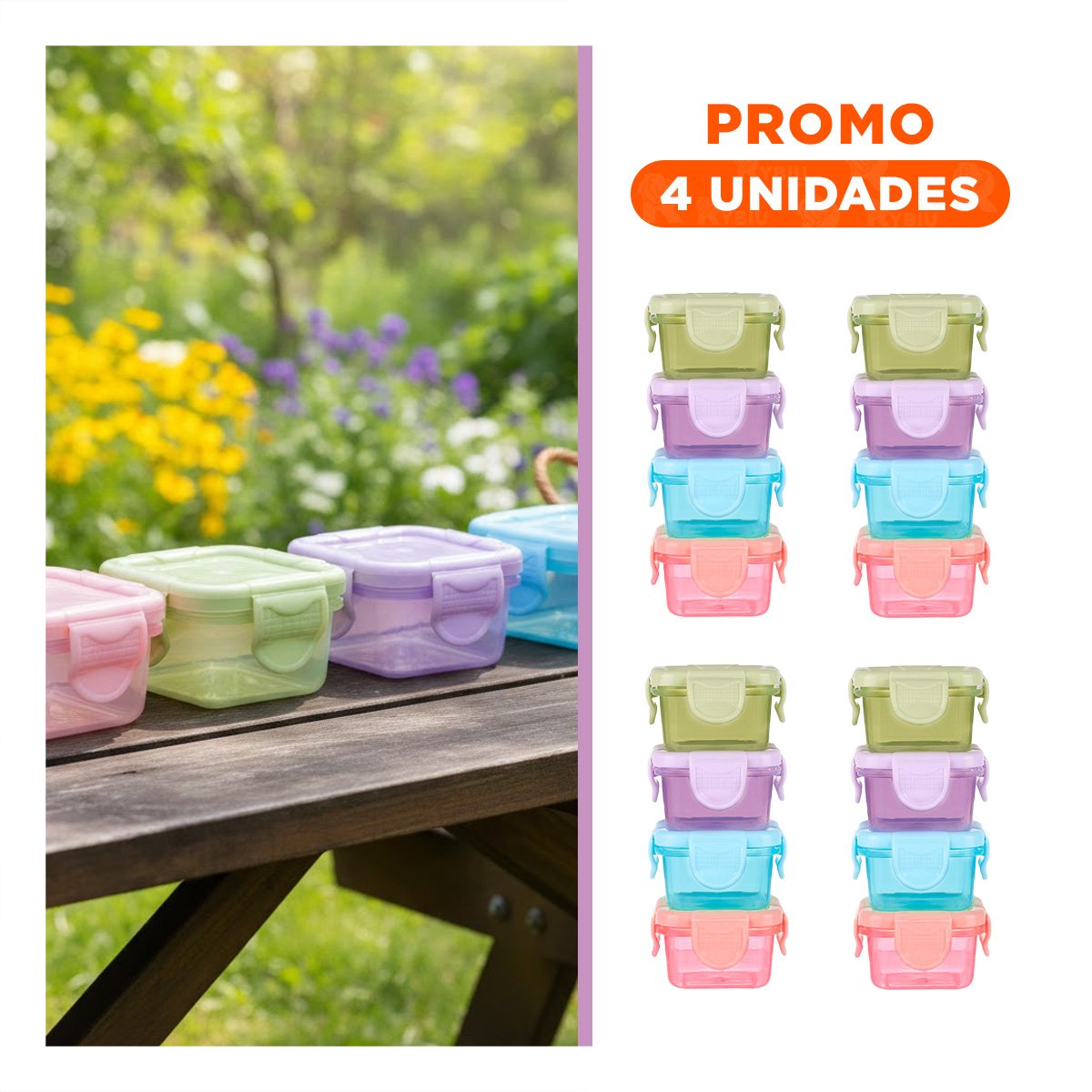 PACK4 CONTENEDORES MINI CON SEGURO 4 PIEZAS MULTICOLOR 7X4CM PARA TRANSPORTE FÁCIL - 1