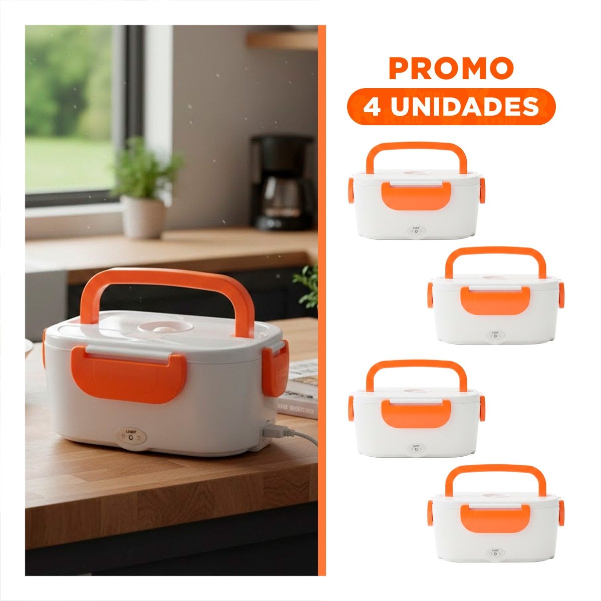 PACK4 ENVASE DE COCINA CON TECNOLOGIA ELECTRICA PARA MANTENER COMIDA CALIENTE NARANJA - 1