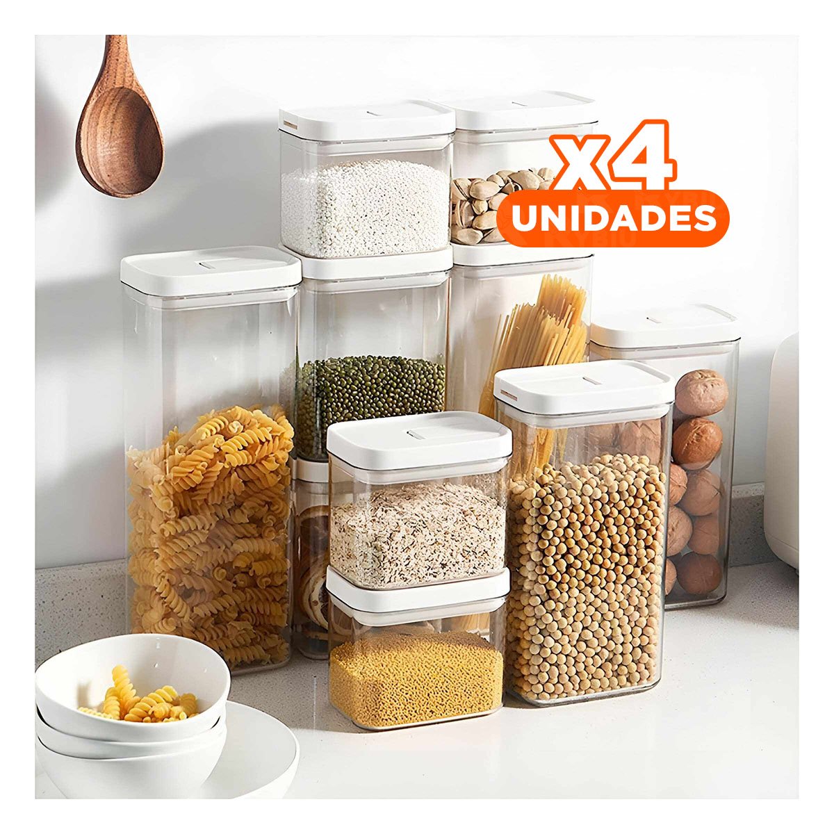 PACK4 DISPENSADOR ACRILICO CON TAPA BLANCA PUNTO PLOMO 1900ML HERMETICO Y+REGALO STICKER - 1