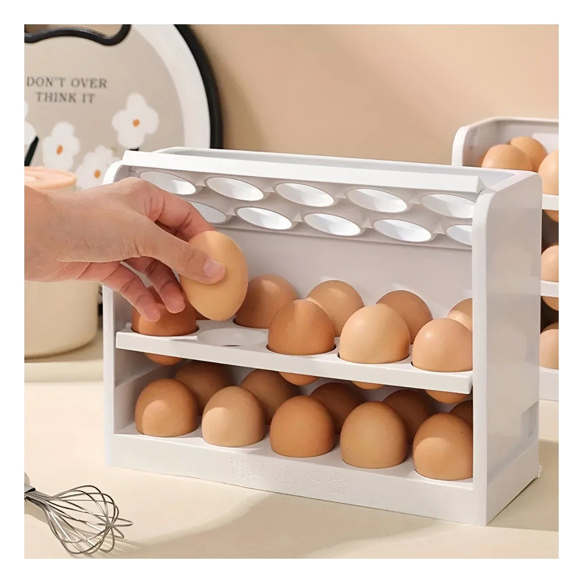 ORGANIZADOR DE HUEVOS BLANCO CON TRES NIVELES PARA 30 HUEVOS Y MEJOR USO DEL ESPACIO - 3