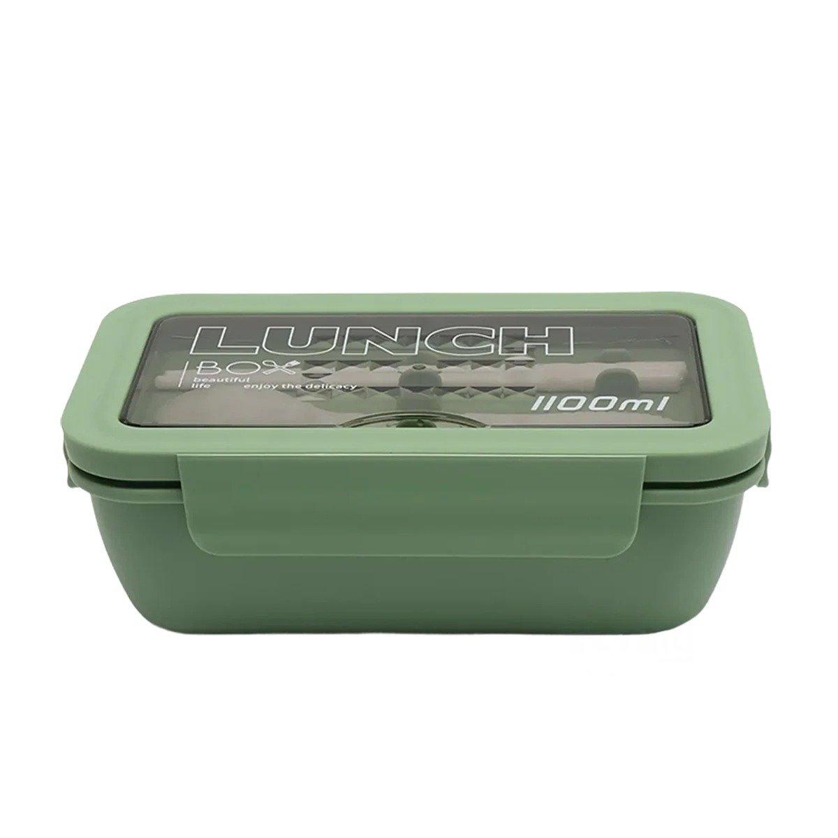 PACK2 LONCHERA CON SISTEMA DE 1100ML VERDE INCLUYE CUBIERTOS Y+REGALO STICKER - 2