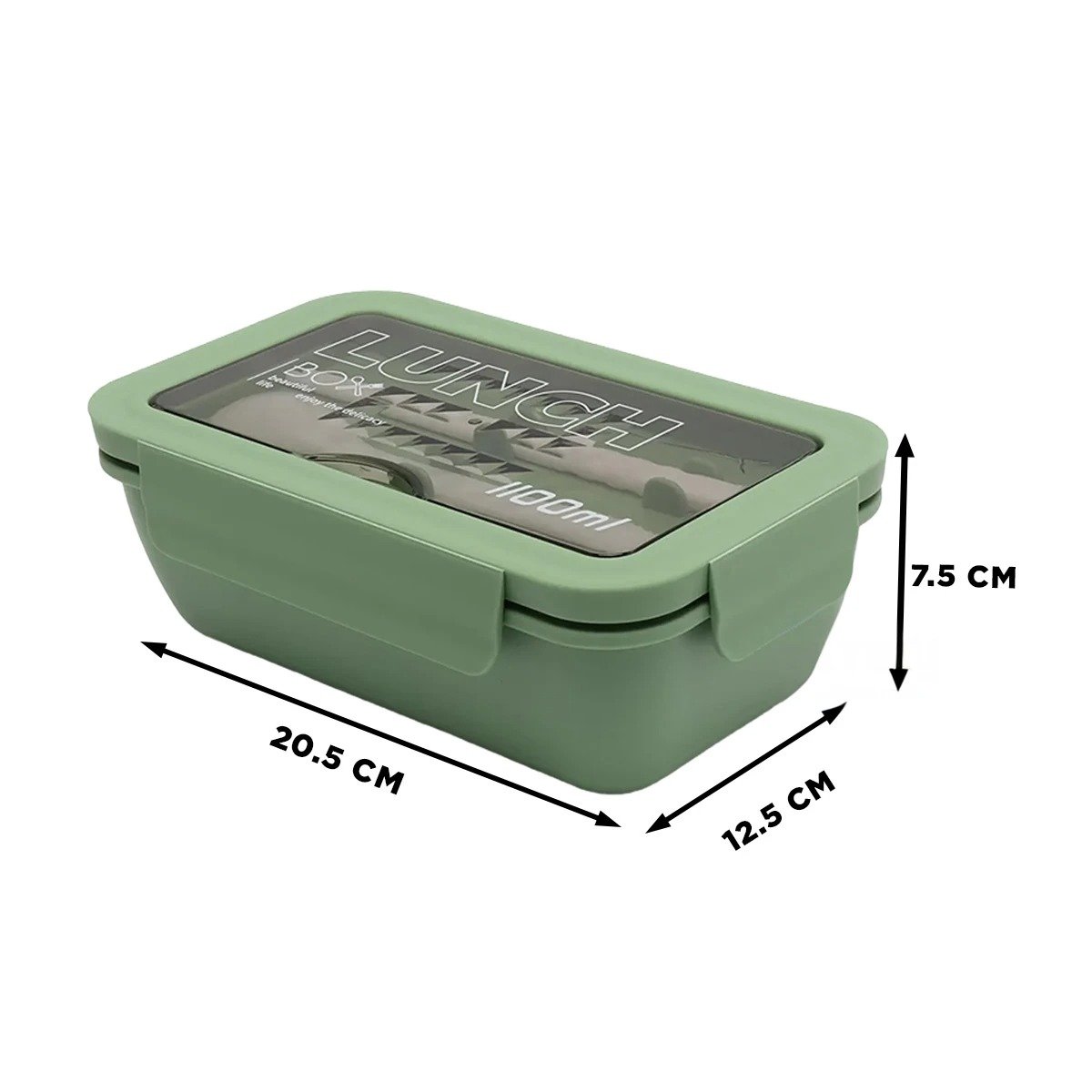 PACK2 LONCHERA CON DOS ESPACIOS INTERNOS 1100ML VERDE CON CUBIERTOS PRACTICOS - 4