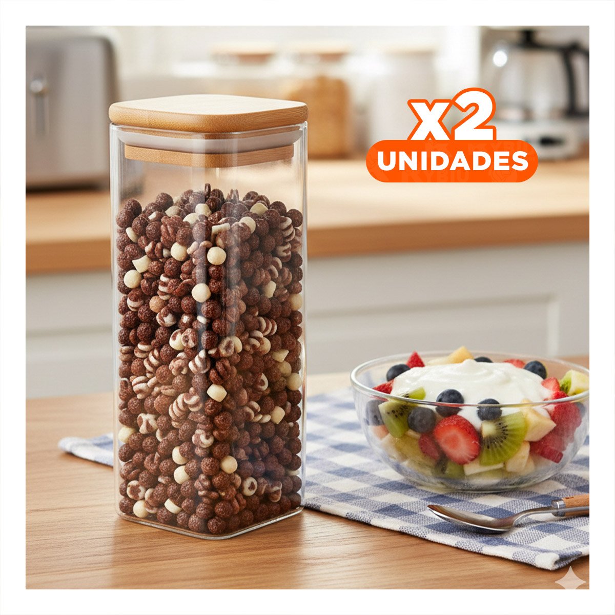 PACK2 ENVASE DE ACRILICO PARA MANTENER INGREDIENTES FRESCOS TRANSPARENTE 1900ML Y+PAPEL REGALO - 1