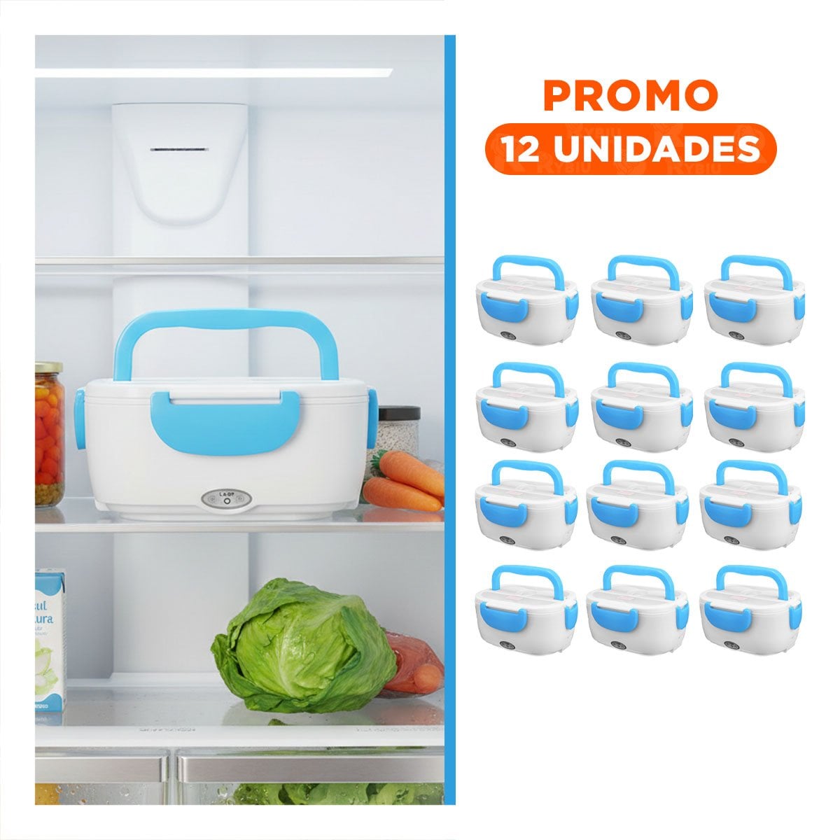 PACK12 ORGANIZADOR CALENTADOR ELECTRICO PARA MANTENER COMIDAS ORDENADAS Y CALIENTES CELESTE - 1