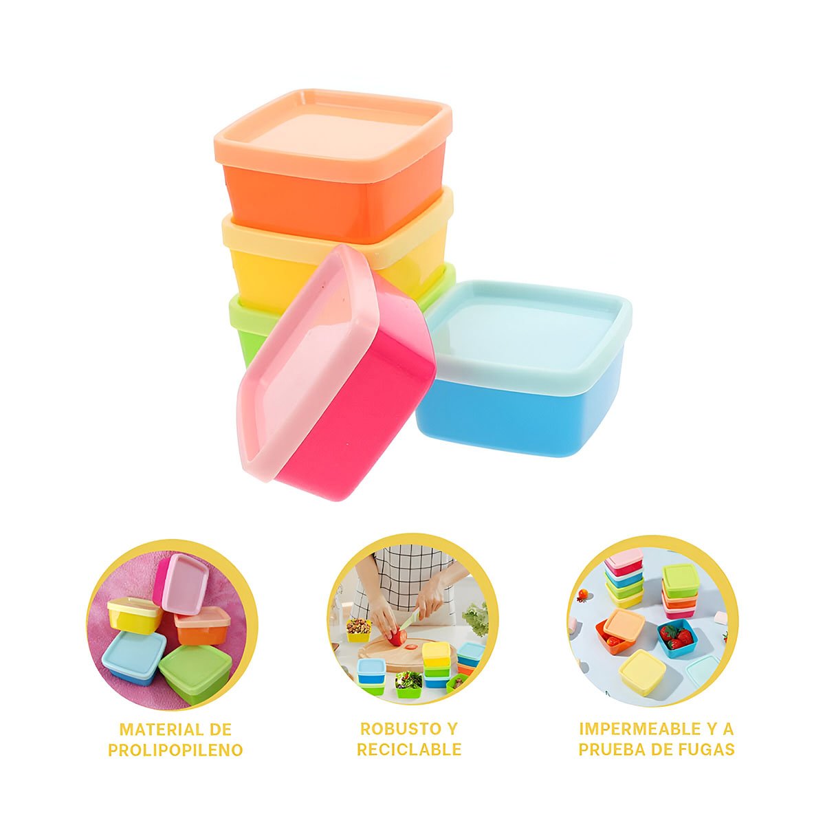 MINI TAPERS 6 PIEZAS CON TAPAS MULTICOLOR 6X3,5CM PARA COCINA Y HOGAR Y+PAPEL REGALO - 5