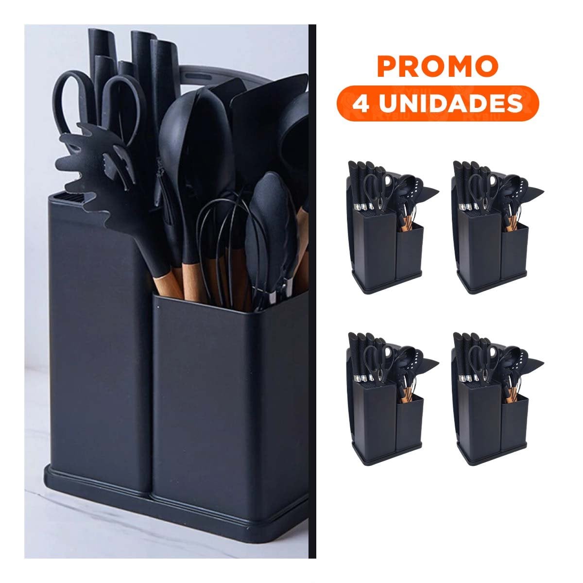 PACK4 UTENSILIOS NEGRO COCINA PROFESIONAL FABRICADOS EN ACERO INOXIDABLE - 1