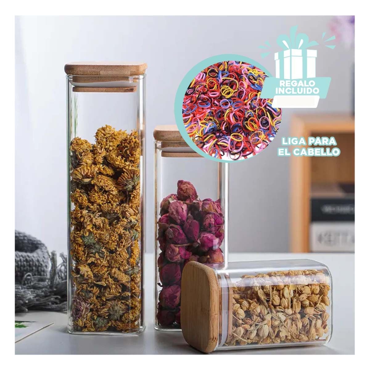 FRASCO ACRILICO PARA GUARDAR GRANOS Y CEREALES TRANSPARENTE 1900ML Y+LIGAS REGALO - 2
