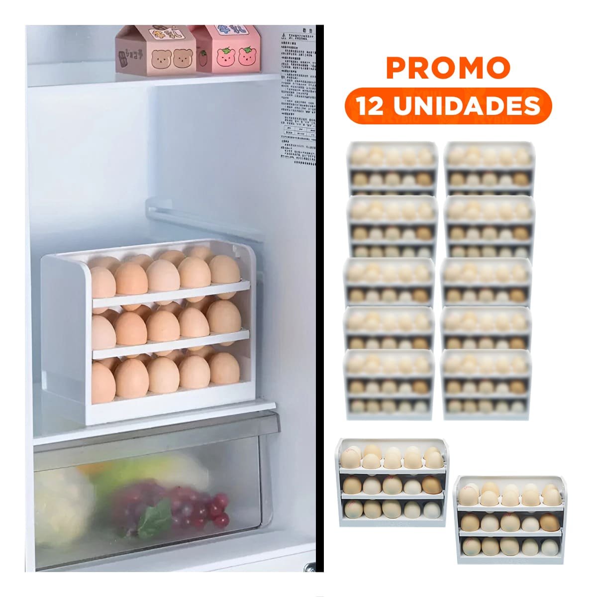 PACK12 CONTENEDOR EN BLANCO PARA 30 HUEVOS CON ESTRUCTURA VERTICAL FUNCIONAL - 1