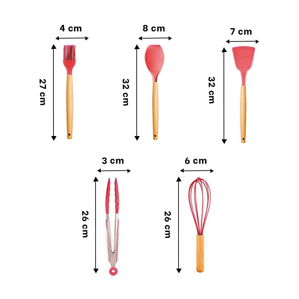 SET COMPLETO DE 12 PIEZAS EN SILICONA COLOR ROJO PARA PREPARACION DE ALIMENTOS Y+PAPEL REGALO - 4