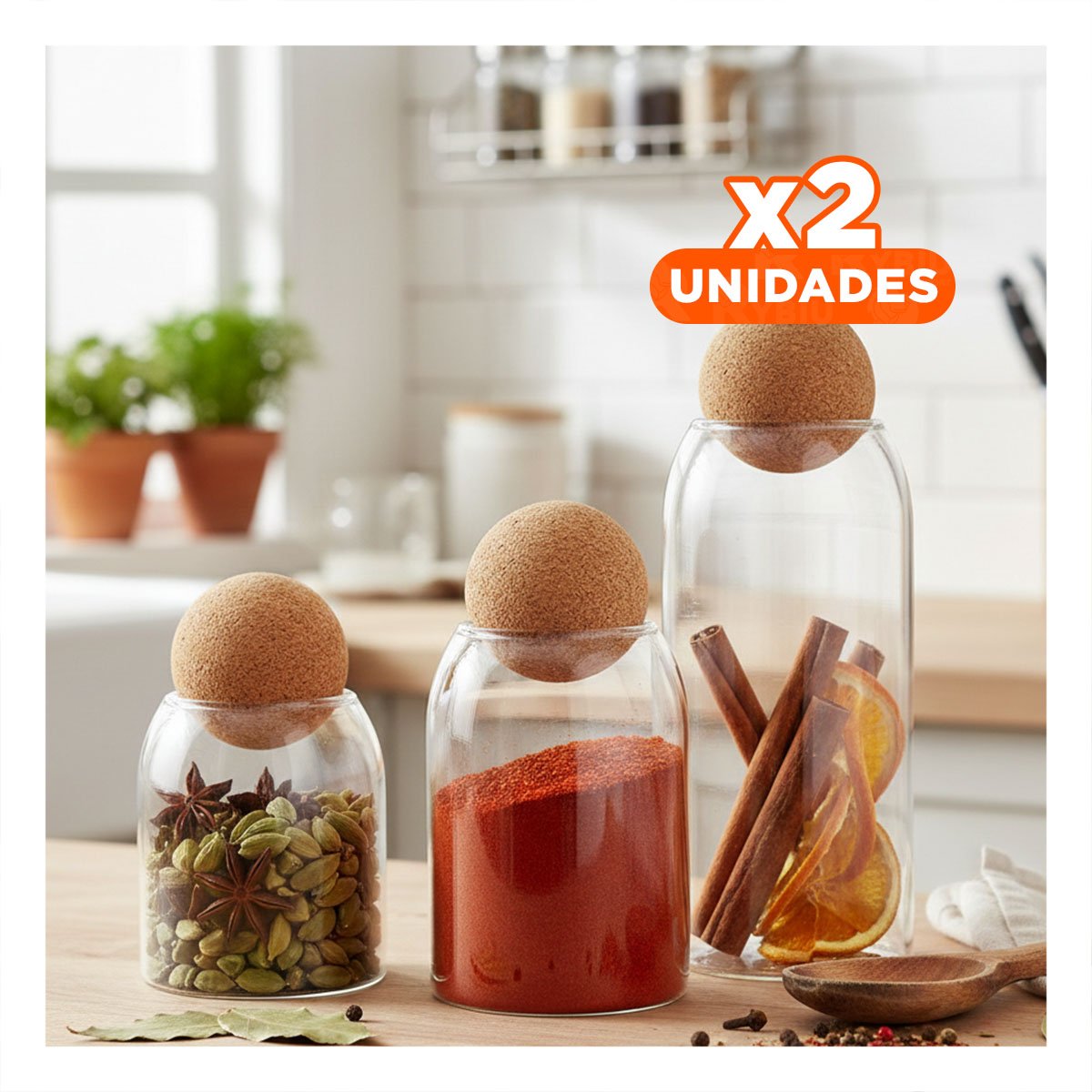 PACK2 ENVASES CON TAPA CORCHO ESFERA TRANSPARENTE PARA DULCES 550ML 750ML 1200ML YPAPEL REGALO - 1