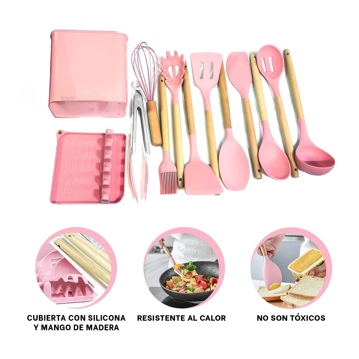 CUCHARONES PROFESIONALES DE COLOR ROSADO DE SILICONA SET DE 11 CON BASE Y+POST IT - 5