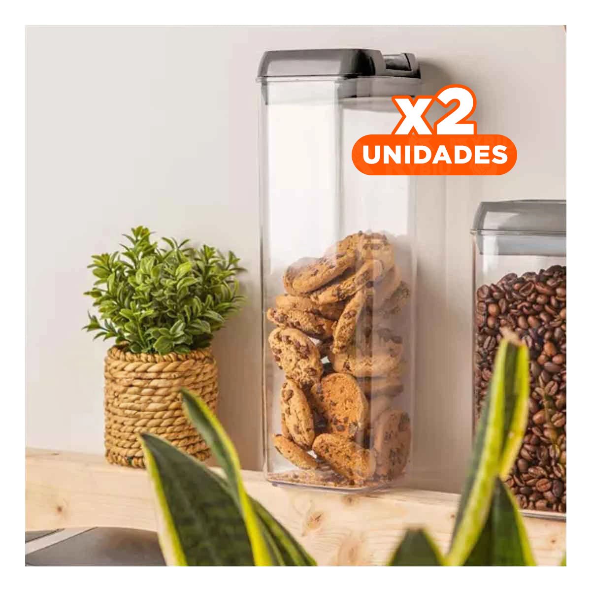 PACK2 TARRO ACRILICO PARA GUARDAR LEGUMBRES TAPA PALANCA NEGRO 1900ML Y+PAPEL REGALO - 1