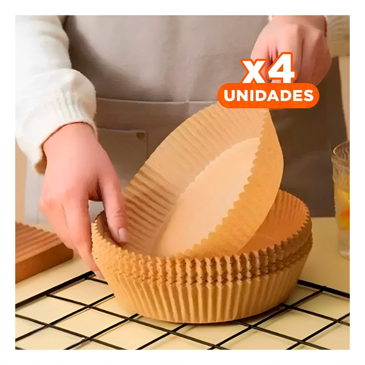 PACK4 MOLDES DE PAPEL DESECHABLE COLOR MADERA 100UNID PARA FREIDORA DE AIRE Y+REGALO STICKER - 1