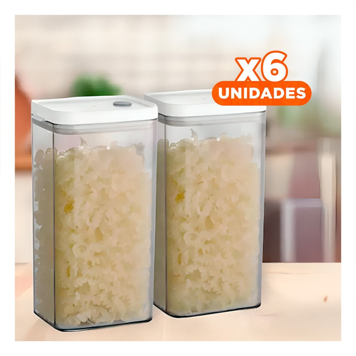 PACK6 RECIPIENTE ACRILICO ORGANIZADOR COCINA TAPA BLANCA PUNTO PLOMO 1500ML Y+PAPEL REGALO - 1