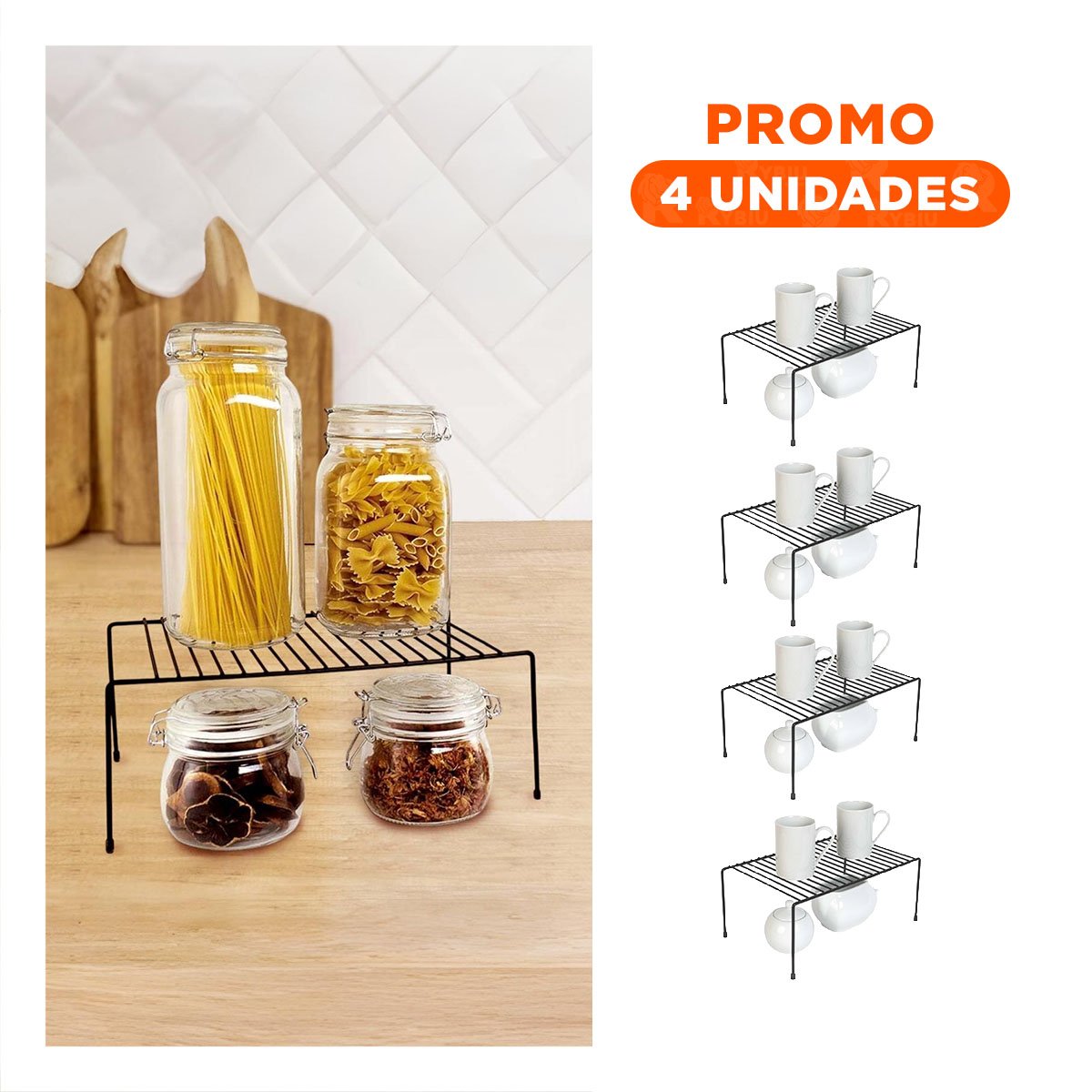 PACK4 ORGANIZADOR DE COCINA NEGRO EN METAL CON SOPORTE DE 4 PATAS Y SISTEMA EXPANDIBLE - 1
