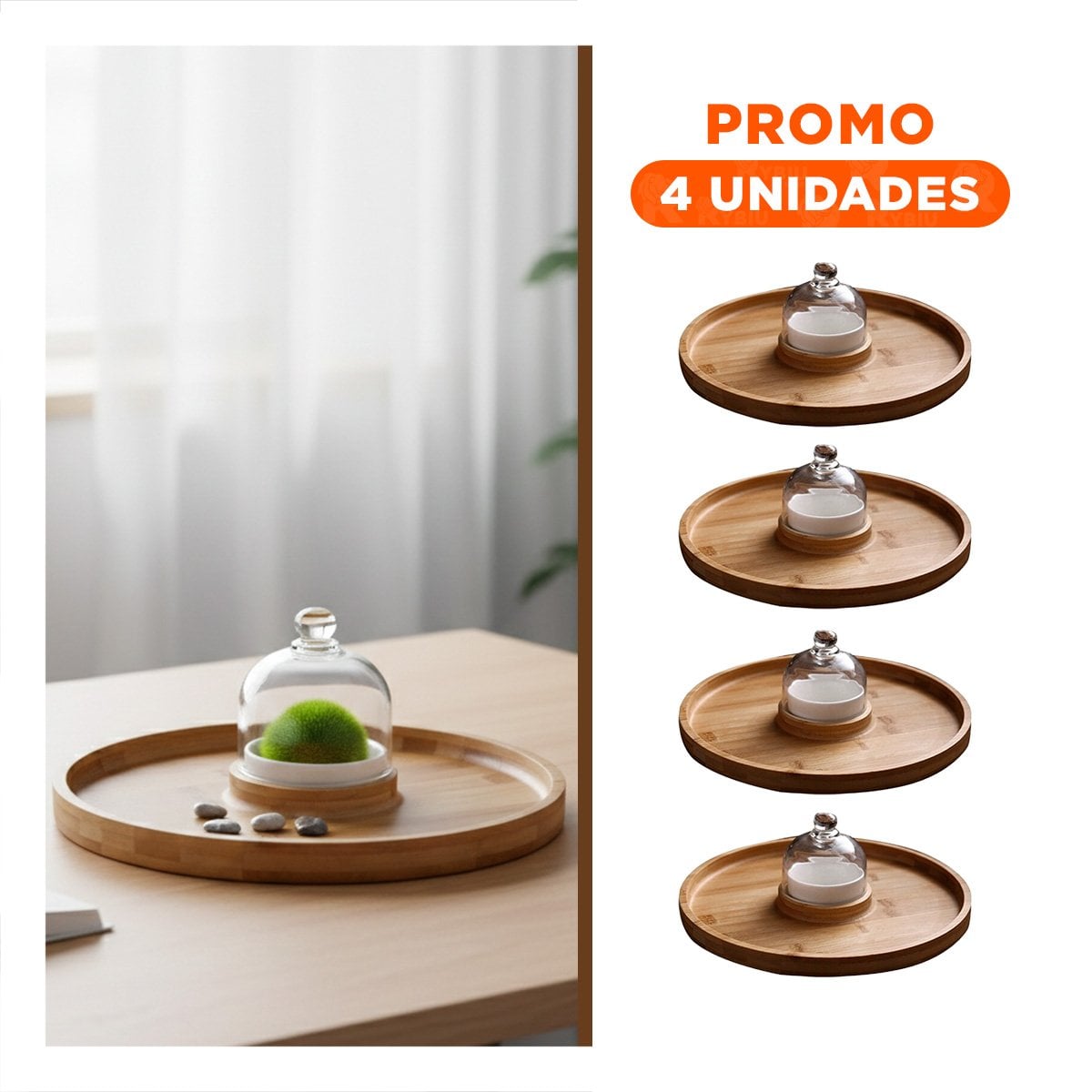 PACK4 PLATO ELEGANTE DE MADERA CON MINI CUPULA Y BOWL PARA EVENTOS FAMILIARES - 1