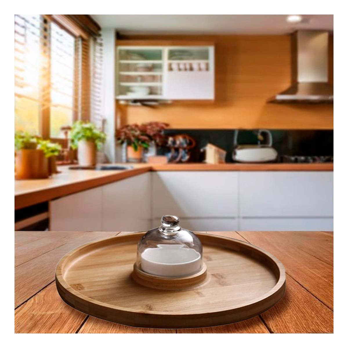 PACK4 PLATO ELEGANTE DE MADERA CON MINI CUPULA Y BOWL PARA EVENTOS FAMILIARES - 3