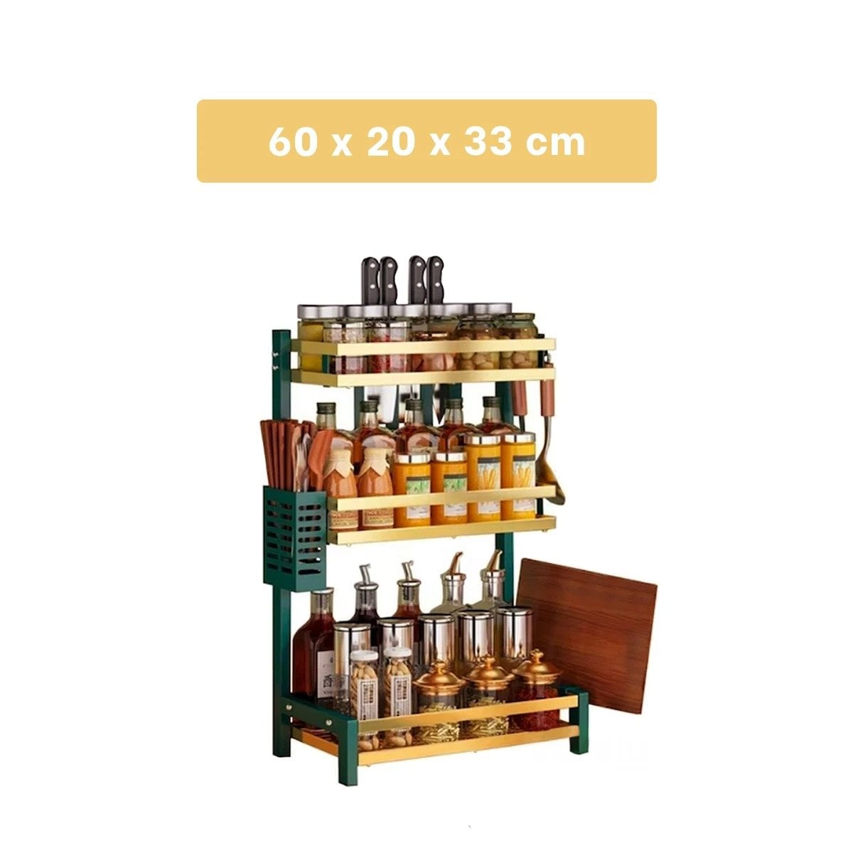 PACK6 REPISA METALICA PARA CONDIMENTOS EN 3 NIVELES COLOR VERDE DORADO Y+PAPEL REGALO - 4