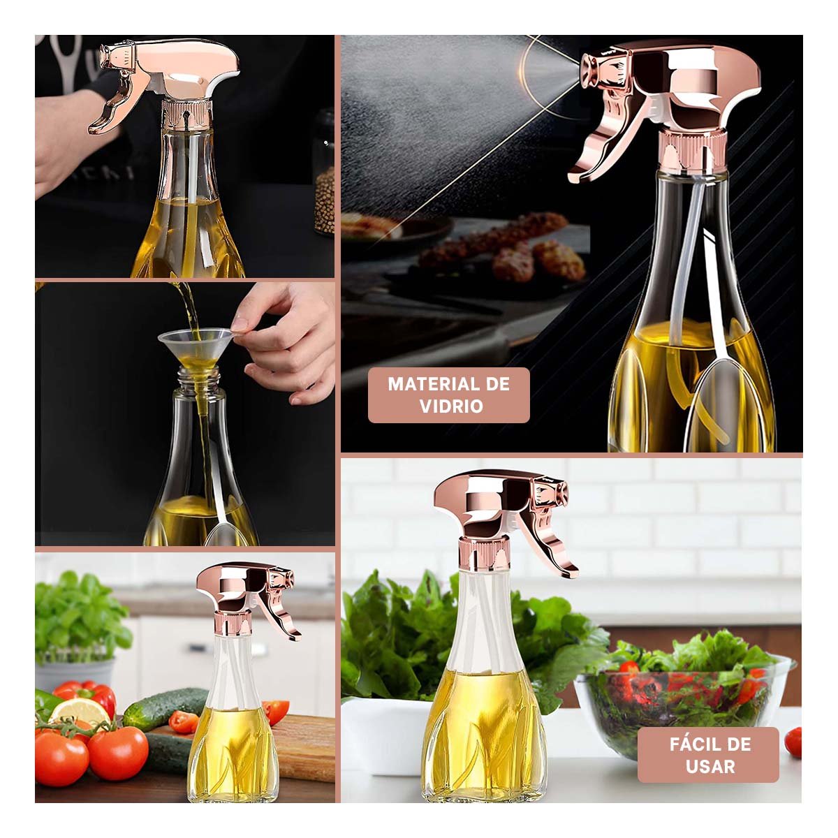 DISPENSADOR DE ACEITE SPRAY 240ML ORO ROSA COMODO Y FACIL DE LIMPIAR YPOST IT - 2
