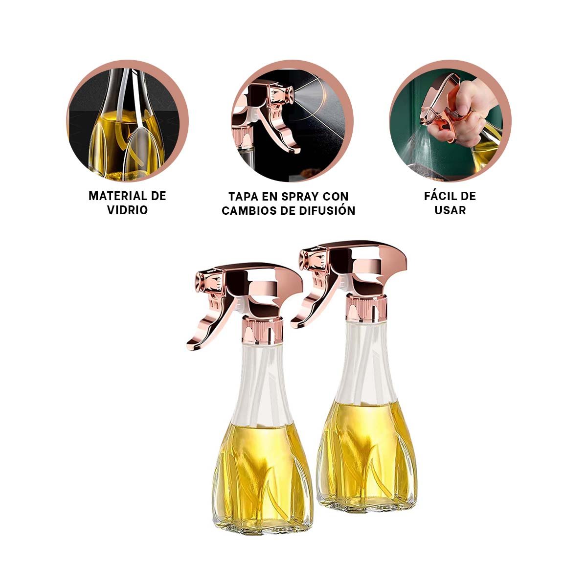DISPENSADOR DE ACEITE SPRAY 240ML ORO ROSA COMODO Y FACIL DE LIMPIAR YPOST IT - 5